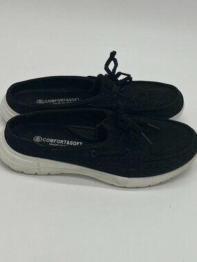 Comfort & Soft Black Cnavas Slip-on Loafers Mules Sz 7